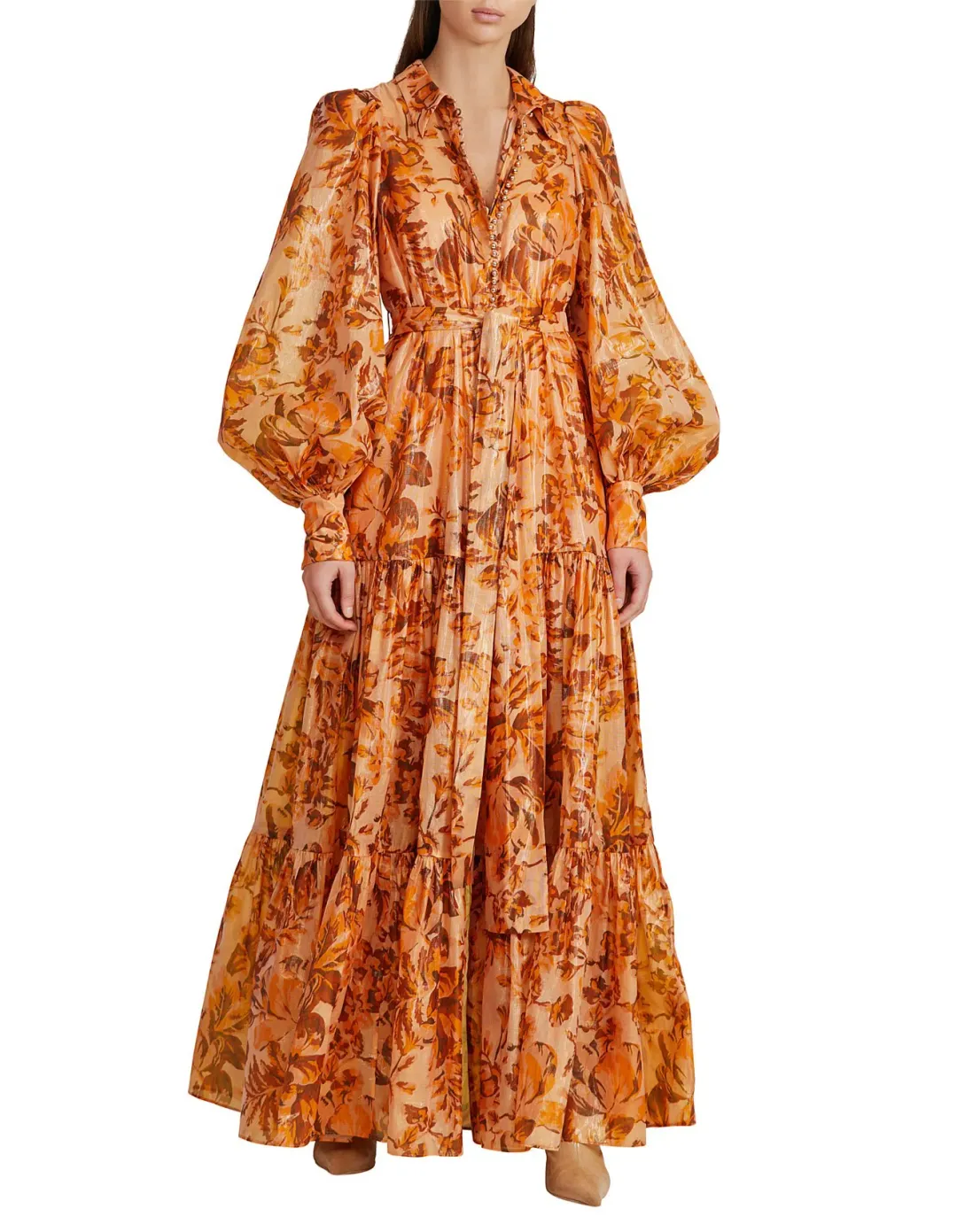 Acler Naples Maxi Dress in Orange Print Size 10 for rent on The Volte - main image