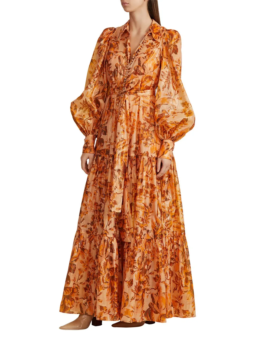 Acler Naples Maxi Dress in Orange Print Size 10 for rent on The Volte - main image