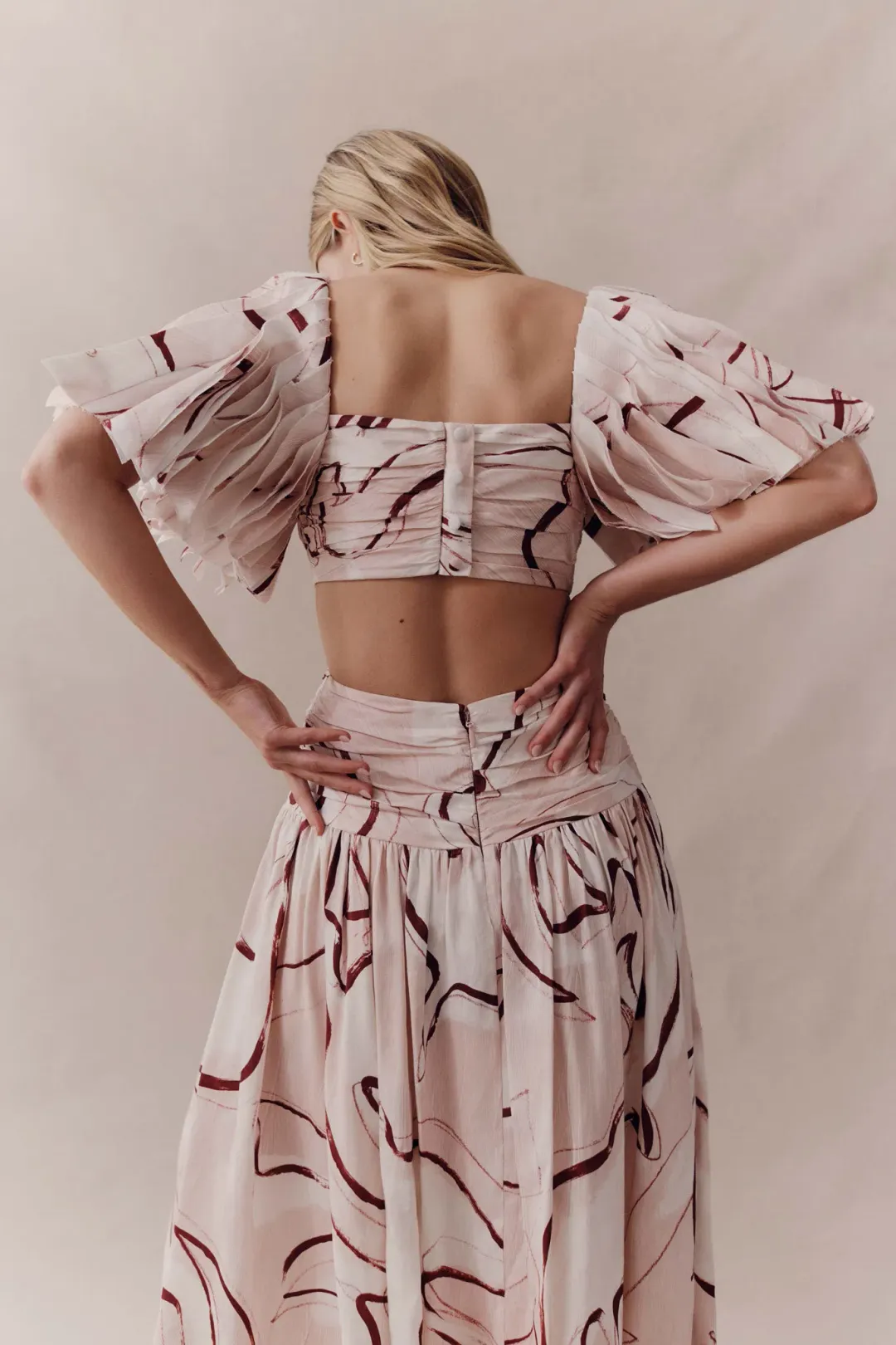 Aje Marianne Ruched Cutout Midi Dress in Whimsical Dove Print Size 4 for rent on The Volte - main image