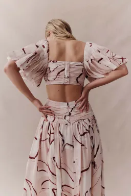 Aje Marianne Ruched Cutout Midi Dress in Whimsical Dove Print Size 4 for rent on The Volte - image 3