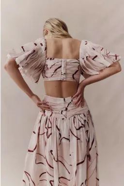 AJE Marianne Midi Dress Ruched Cutout Whimsical Dove  for rent on The Volte - image 2