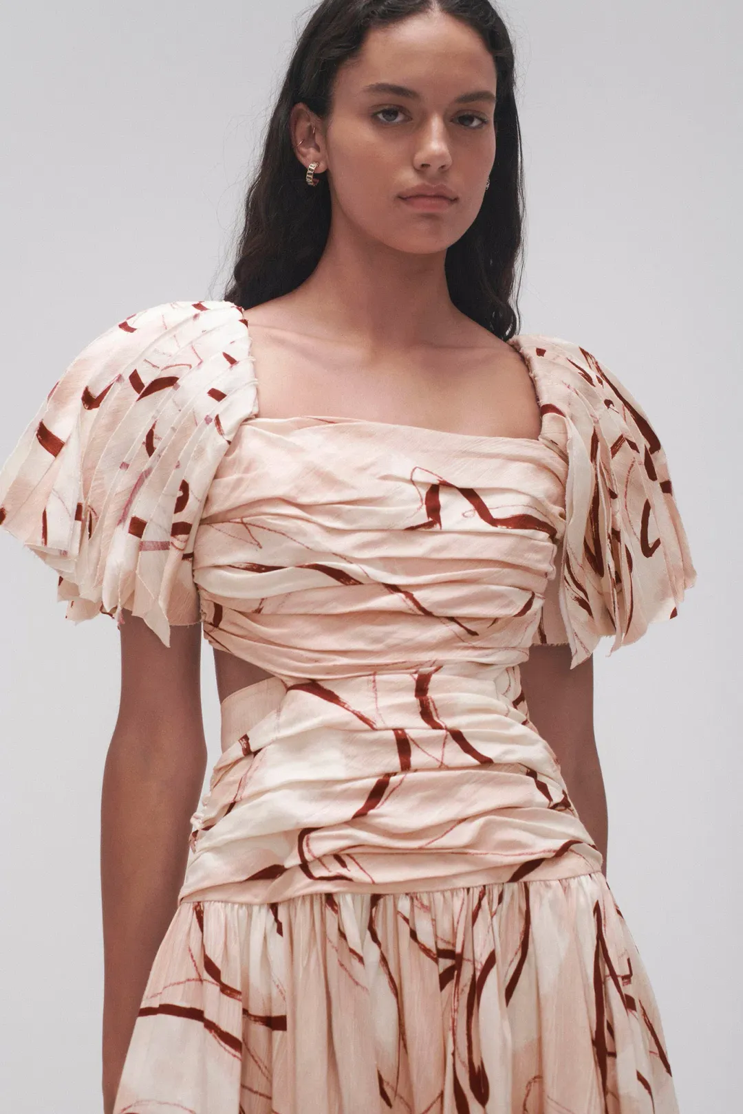 Aje Marianne Ruched Cutout Midi Dress in Whimsical Dove Print Size 4 for rent on The Volte - main image