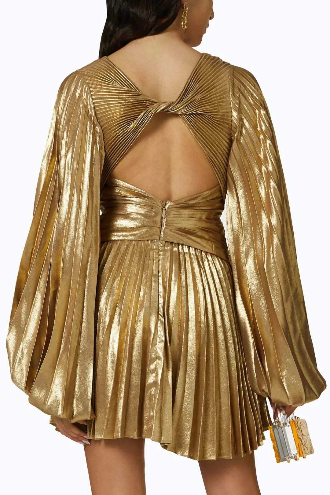 Acler Geneva Pleated Mini Dress Gold Metallic Size 10 for rent on The Volte - main image