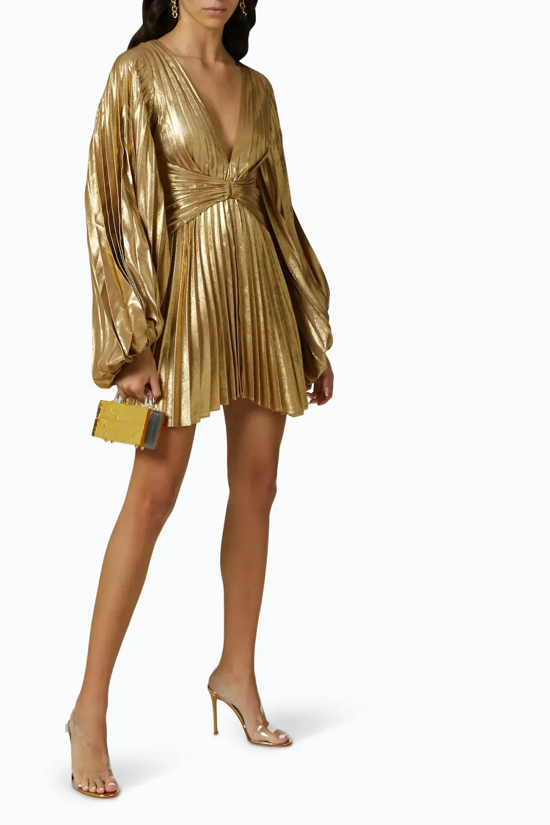 Acler Geneva Pleated Mini Dress Gold Metallic Size 10 for rent on The Volte - main image