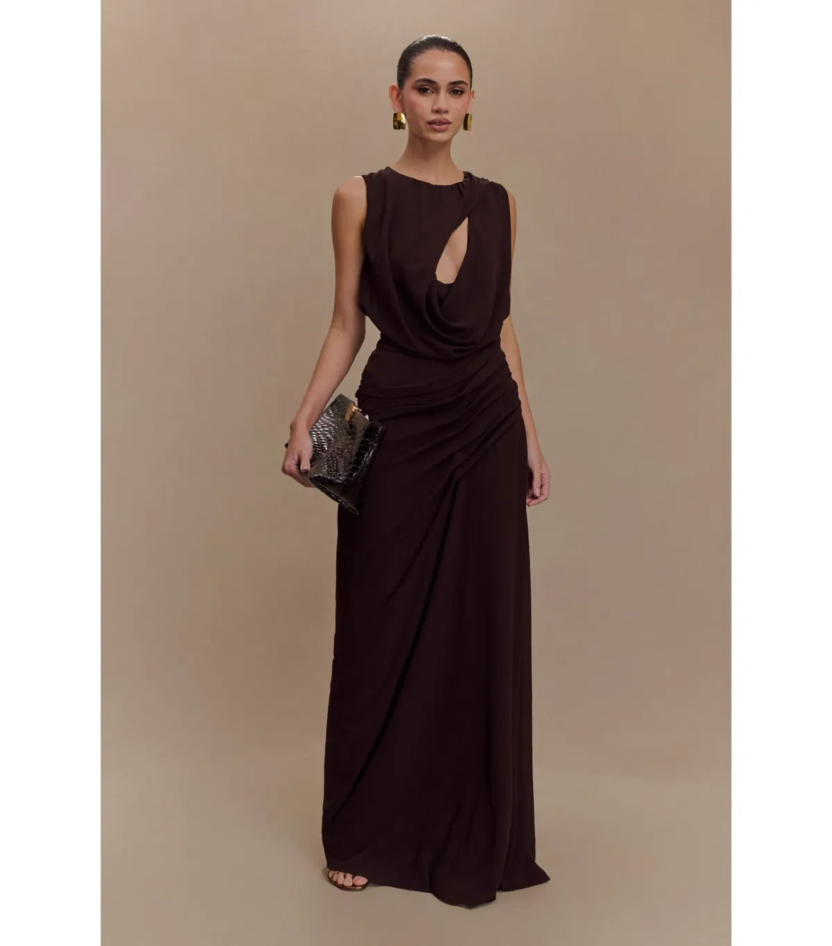 Meshki Oria Maxi Gown in Cacao Brown Size 8 for rent on The Volte - main image