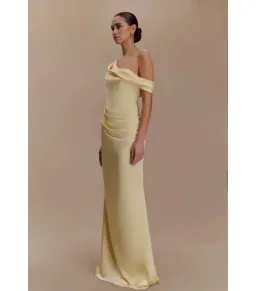 Meshki Dalia Off Shoulder Maxi Satin Dress Lemon Size 10 for rent on The Volte - image 2