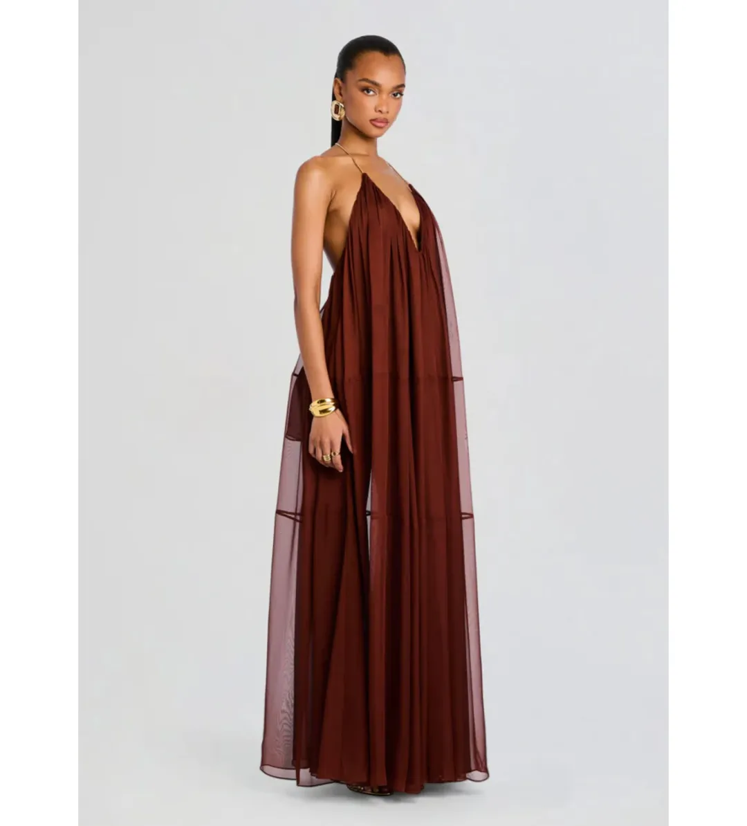 Retrofete Arlet Chiffon Dress in Chestnut Size XS/AU6  for rent on The Volte - main image
