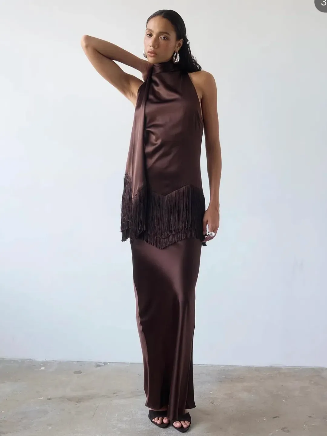 De Le vali KHAMSIN MAXI DRESS IN CEDAR SILK SATIN size 6 for rent on The Volte - main image