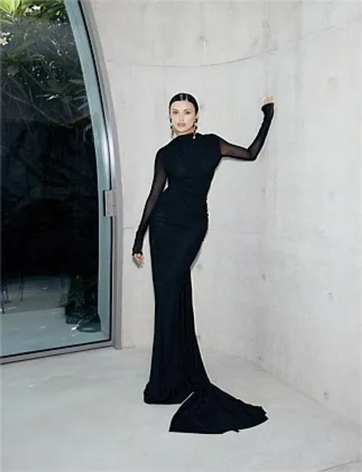 Effie Kats Monaco Long Sleeve Soft Mesh Floor Length Gown Black Size 10 for rent on The Volte - main image
