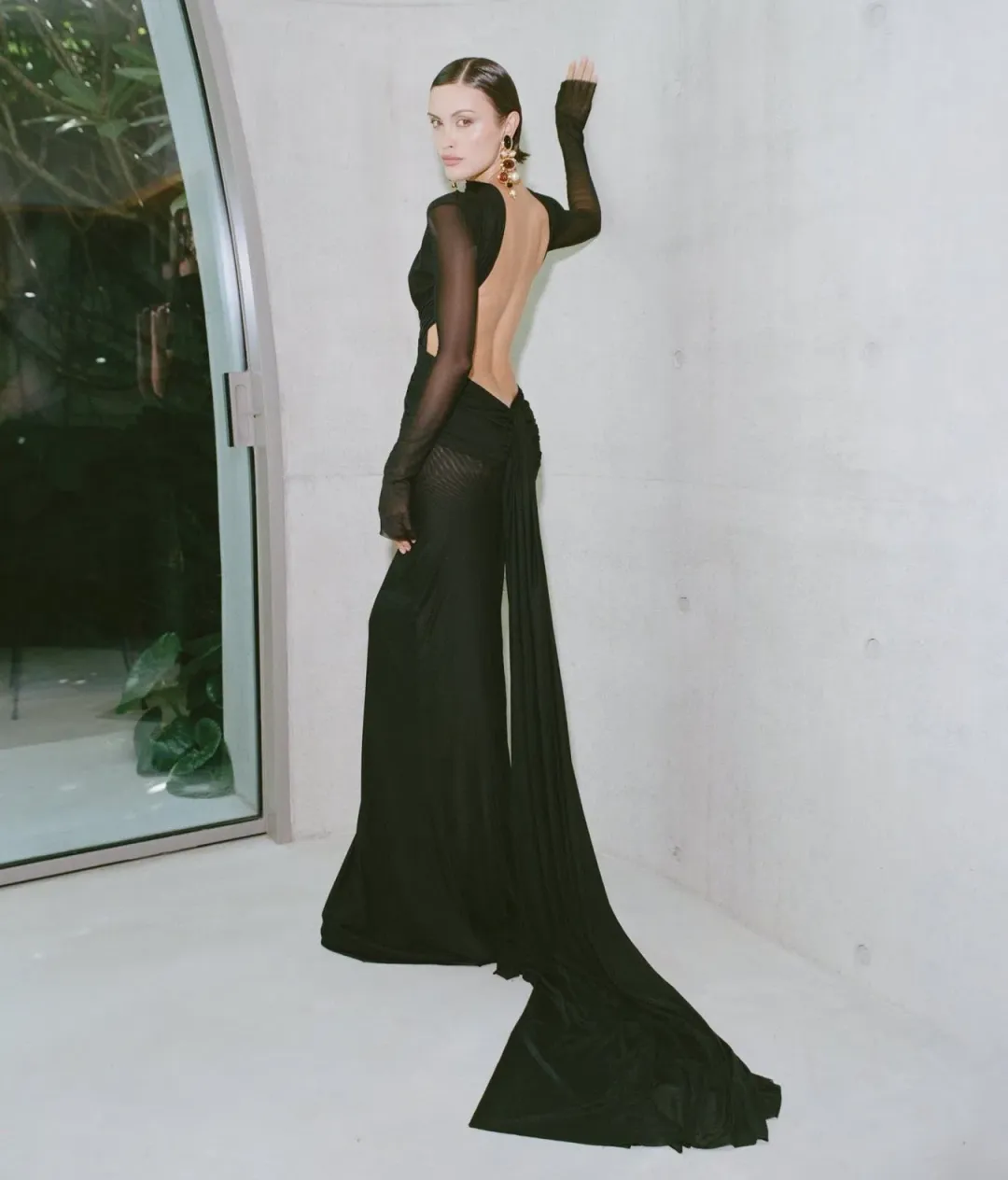 Effie Kats Monaco Long Sleeve Soft Mesh Floor Length Gown Black Size 10 for rent on The Volte - main image