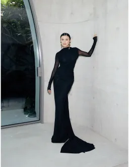 Effie Kats Monaco Long Sleeve Soft Mesh Floor Length Gown Black Size 10 for rent on The Volte - image 2