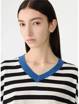 Bassike Stripe Boxy V Neck Long Sleeve T-Shirt in Black Size 10 for rent on The Volte - image 4