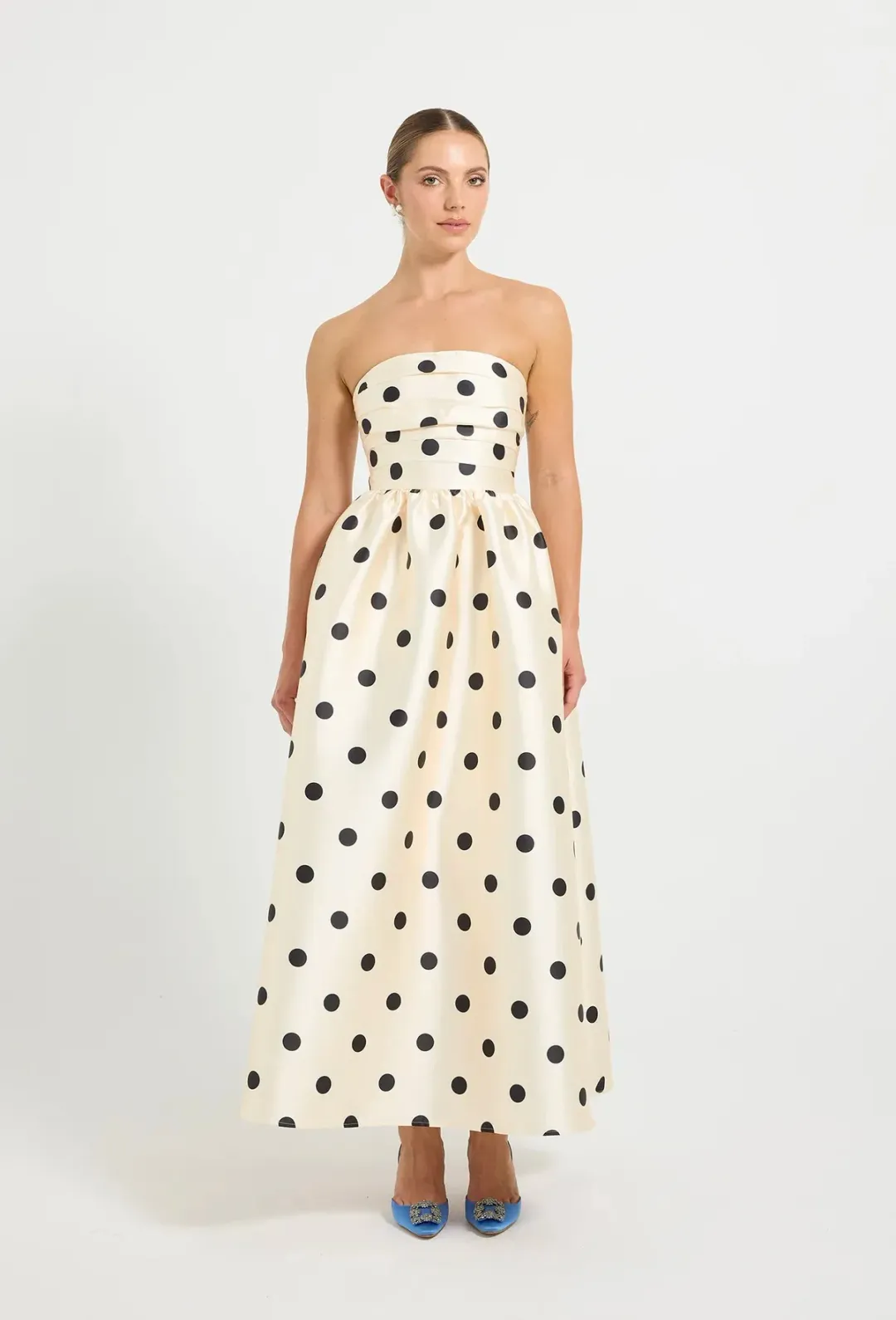 Pasduchas DOTTIE strapless midi cream/black size 10 for rent on The Volte - main image