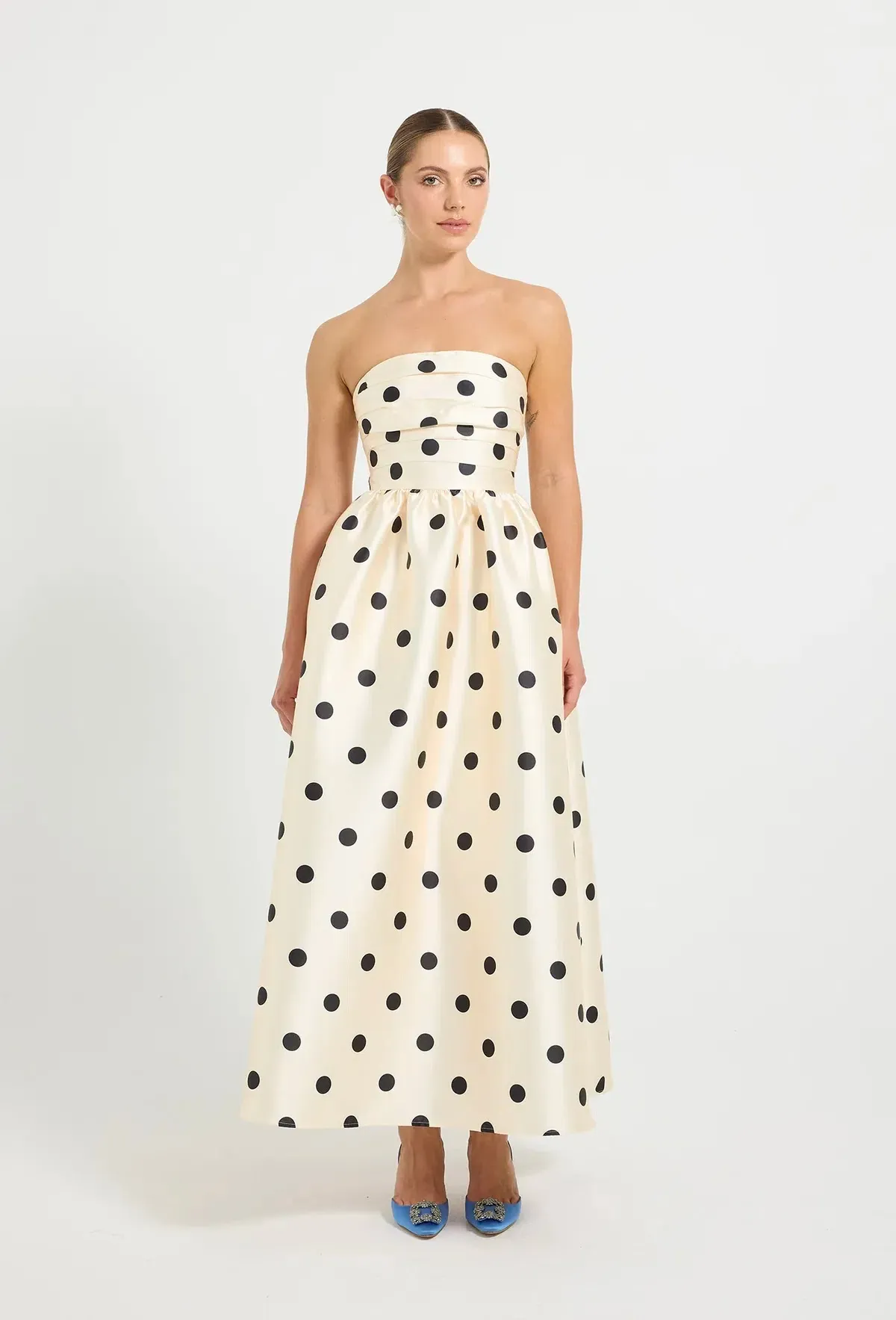 Pasduchas DOTTIE strapless midi cream/black size 10 for rent on The Volte - main image