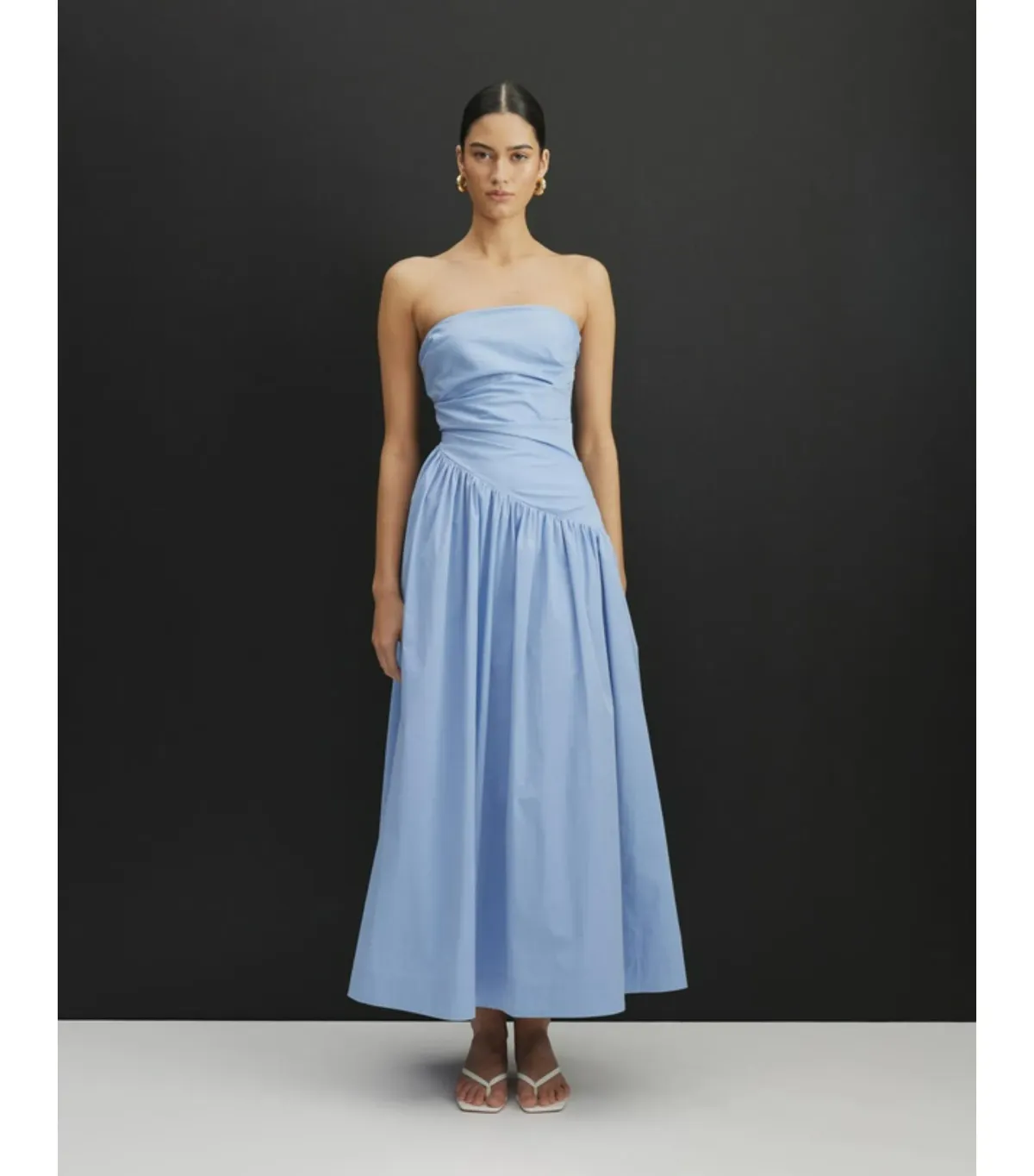 Aere Kiera Strapless Midi Dress in Blue Size AU 8 for rent on The Volte - main image