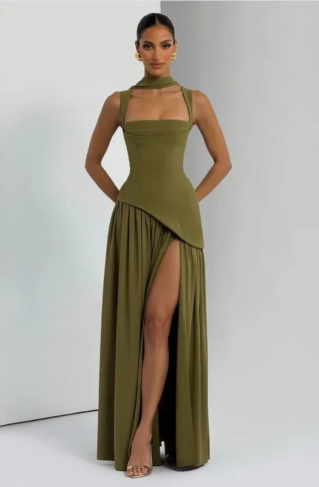 BABYBOO TULLULAH MAXI DRESS DEEP OLIVE SIZE S for rent on The Volte - main image