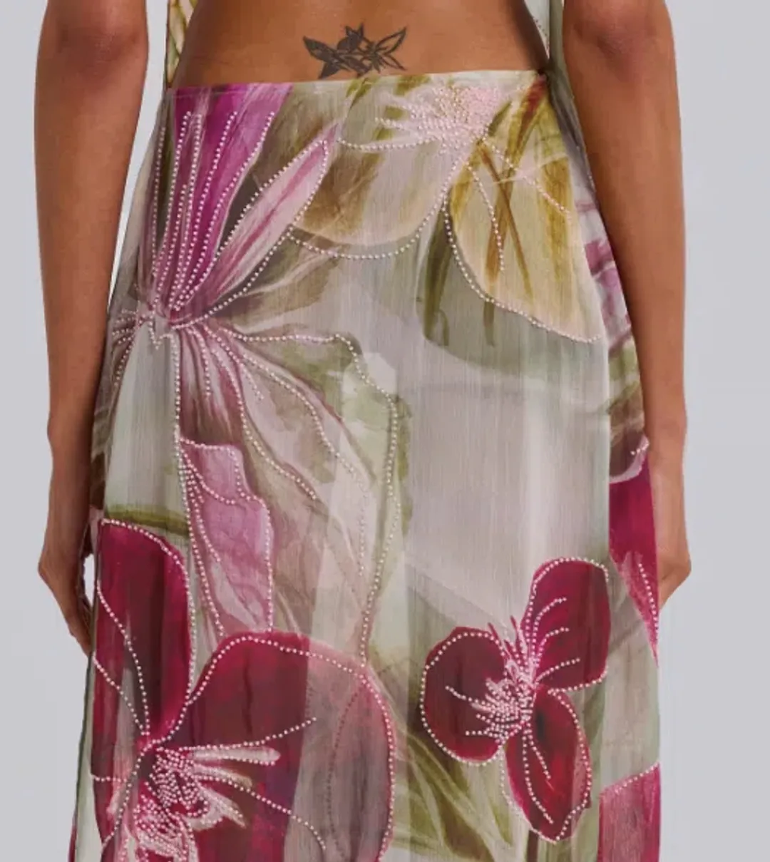 Jaded London Dahlia Hand-Beaded Backless Chiffon Maxi Dress in Rosa for rent on The Volte - main image