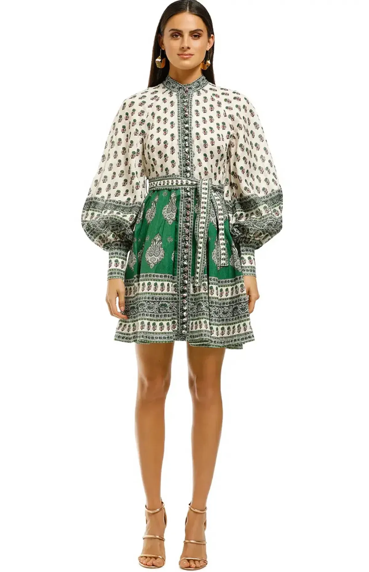 Zimmermann Amari Emerald Buttoned Dress. Size 1 (8-10au) for rent on The Volte - main image