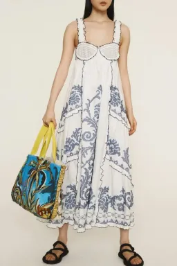 Alemais Hazel smocked embroidered midi dress size 14 for rent on The Volte - image 3