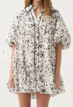 Aje Anthea Mini Smock Dress Daylight Daisies Black & White Size 10 for rent on The Volte - image 1