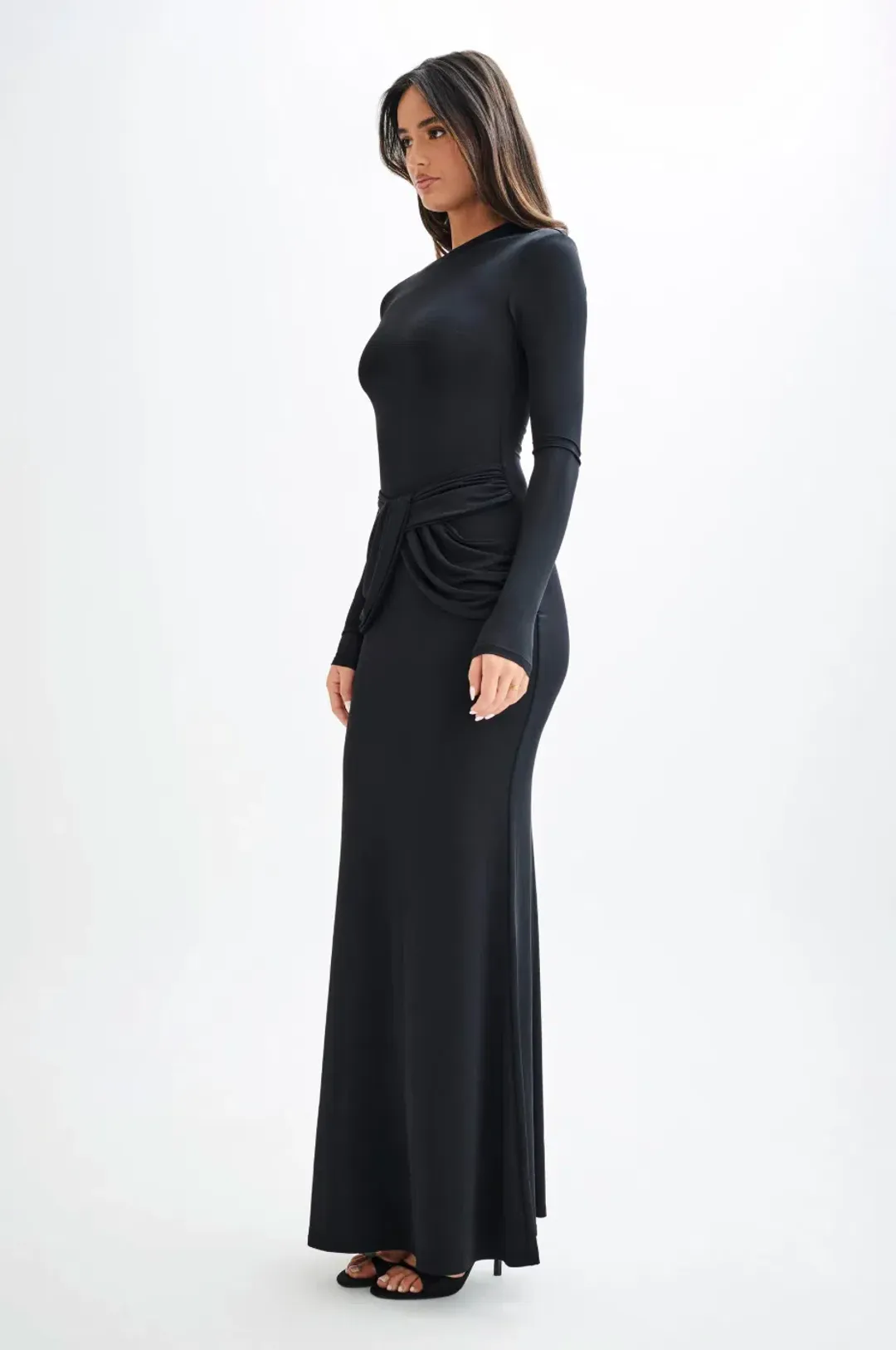 Meshki Halcyon Long Sleeve Slinky Maxi Dress Black Size XS for rent on The Volte - main image