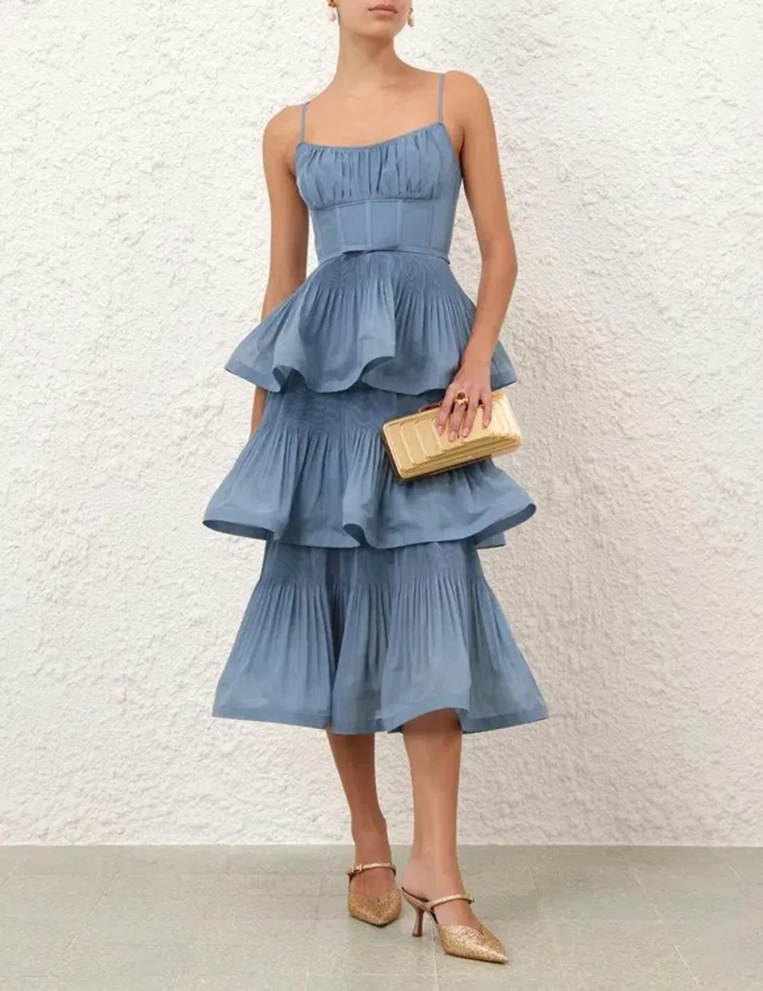 Zimmermann Pleated Tiered Midi Dress; size 0 / AU 10 for rent on The Volte - main image