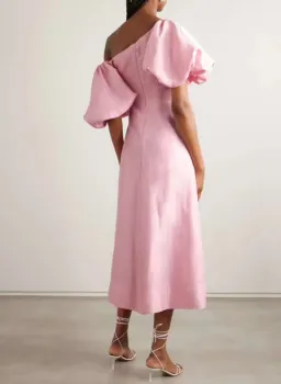 Aje Cadence Ruched Midi Dress in Ballerina Pink Size 8 for rent on The Volte - image 3