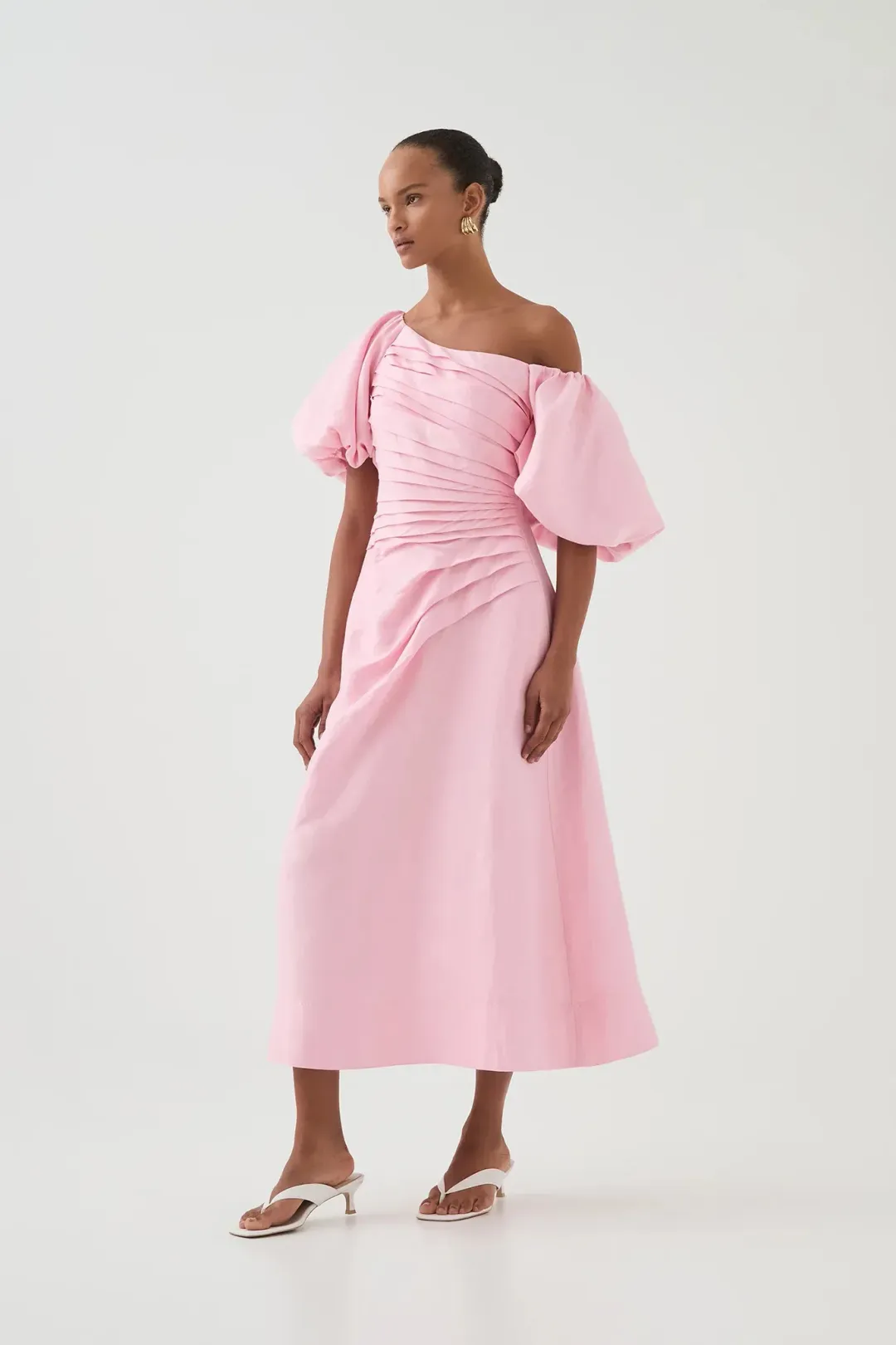 Aje Cadence Ruched Midi Dress / Pink / Size 16 for rent on The Volte - main image