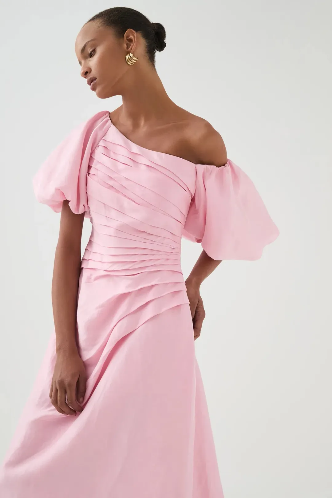 Aje Cadence Ruched Midi Dress / Pink / Size 16 for rent on The Volte - main image