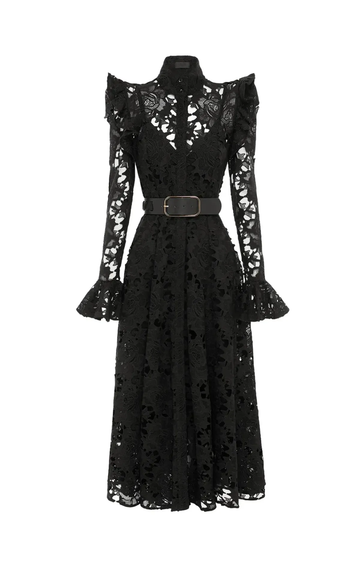 Leo Lin Aliyah Lace Butterfly Sleeve Midi Dress in black  Size 14 for rent on The Volte - main image