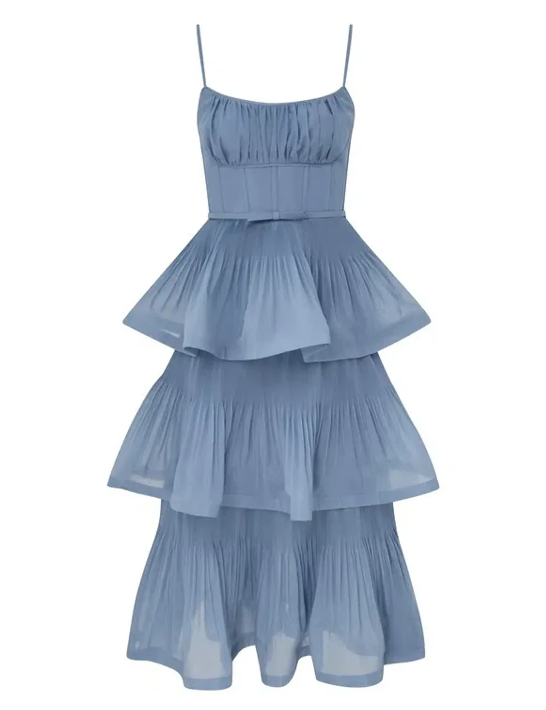 Zimmermann Pleated Tiered Midi Dress Blue Size 0 / AU 8 for rent on The Volte - main image