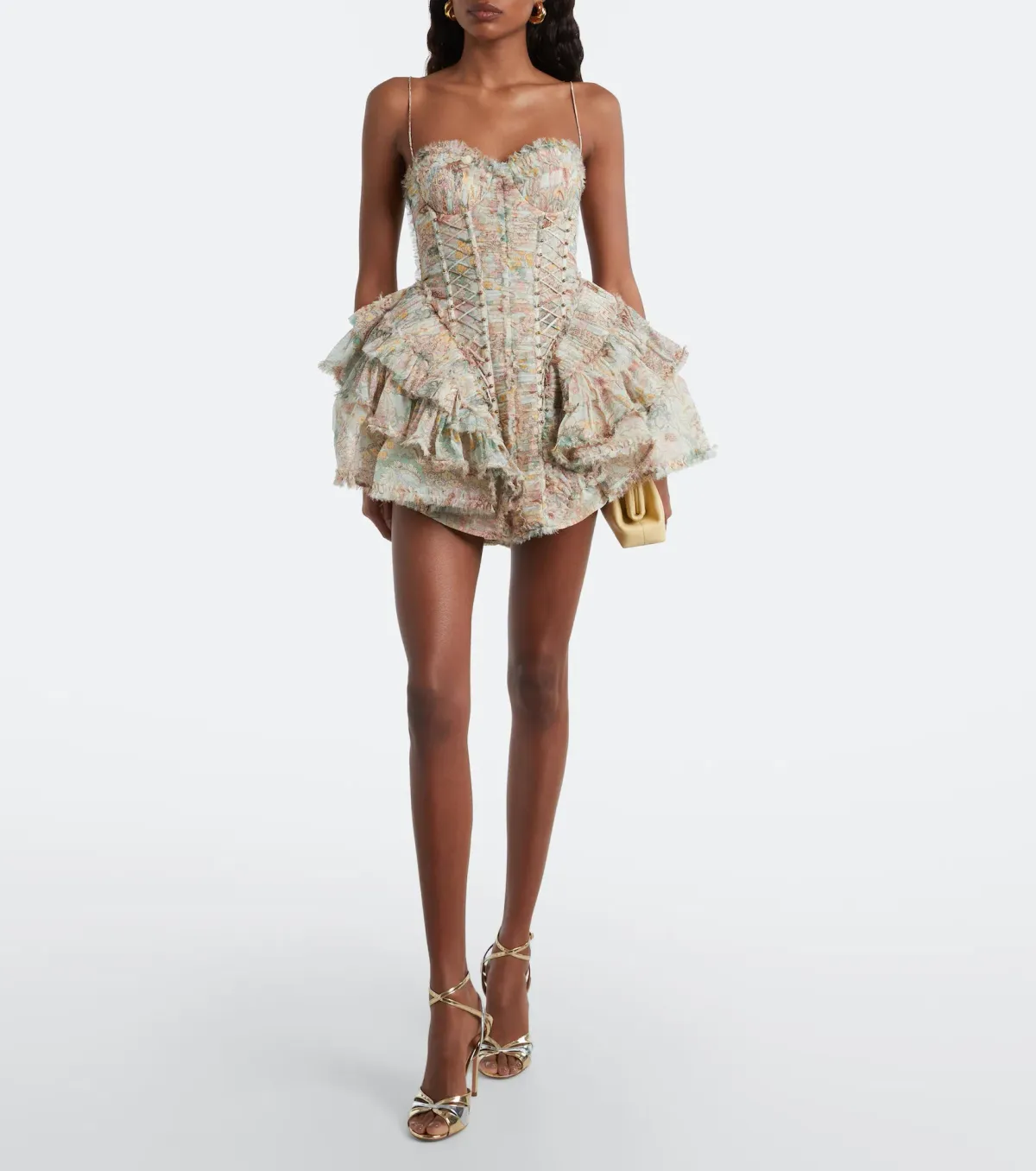 Zimmermann Rebellion Frayed Mini Dress in Mint Floral Size 0 / AU 8 for rent on The Volte - main image