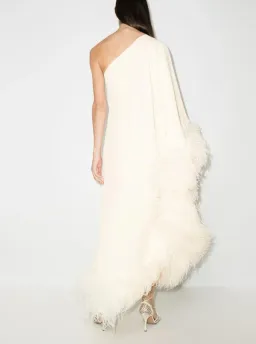 Taller Marmo Ubud One Shoulder Feather Trimmed Crepe Maxi Dress Ivory for rent on The Volte - image 2