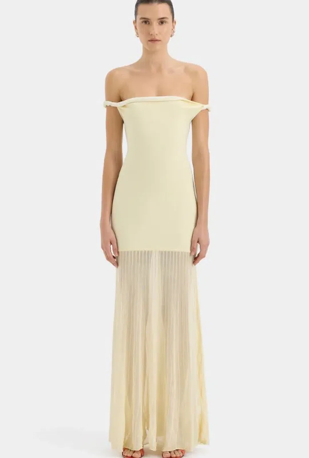 Sir Elia Off Shoulder Twist Dress in Lemon Sorbet Size 1/8 for rent on The Volte - main image