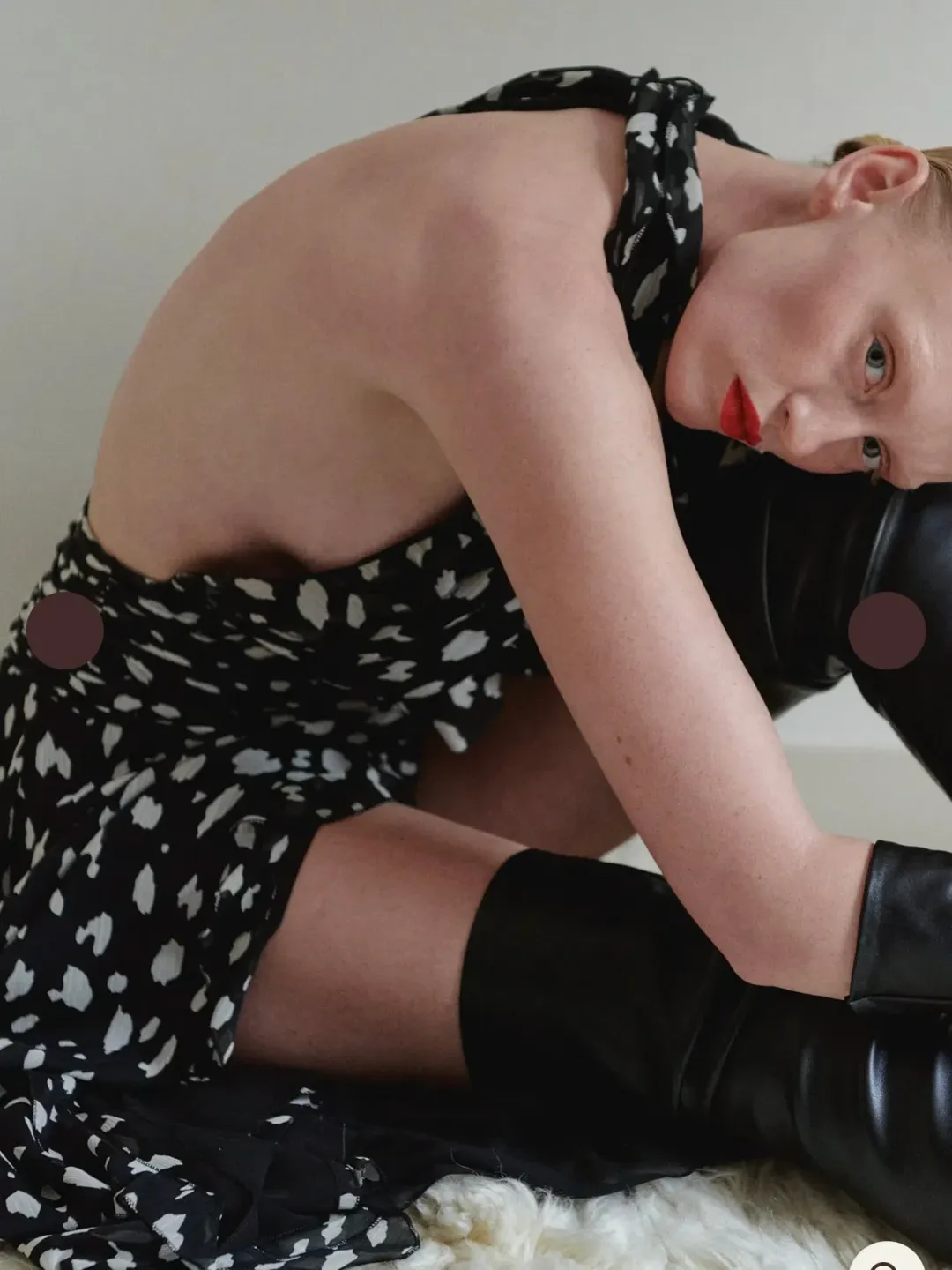 Leam Almes Dalmatian Print Chiffon Dress with Side Slit size 36 for rent on The Volte - main image