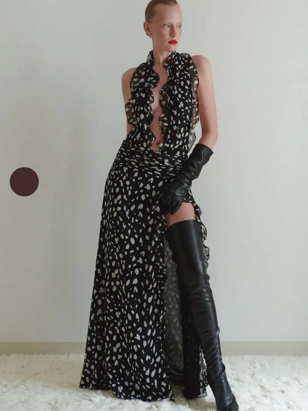 Leam Almes Dalmatian Print Chiffon Dress with Side Slit size 36 for rent on The Volte - main image