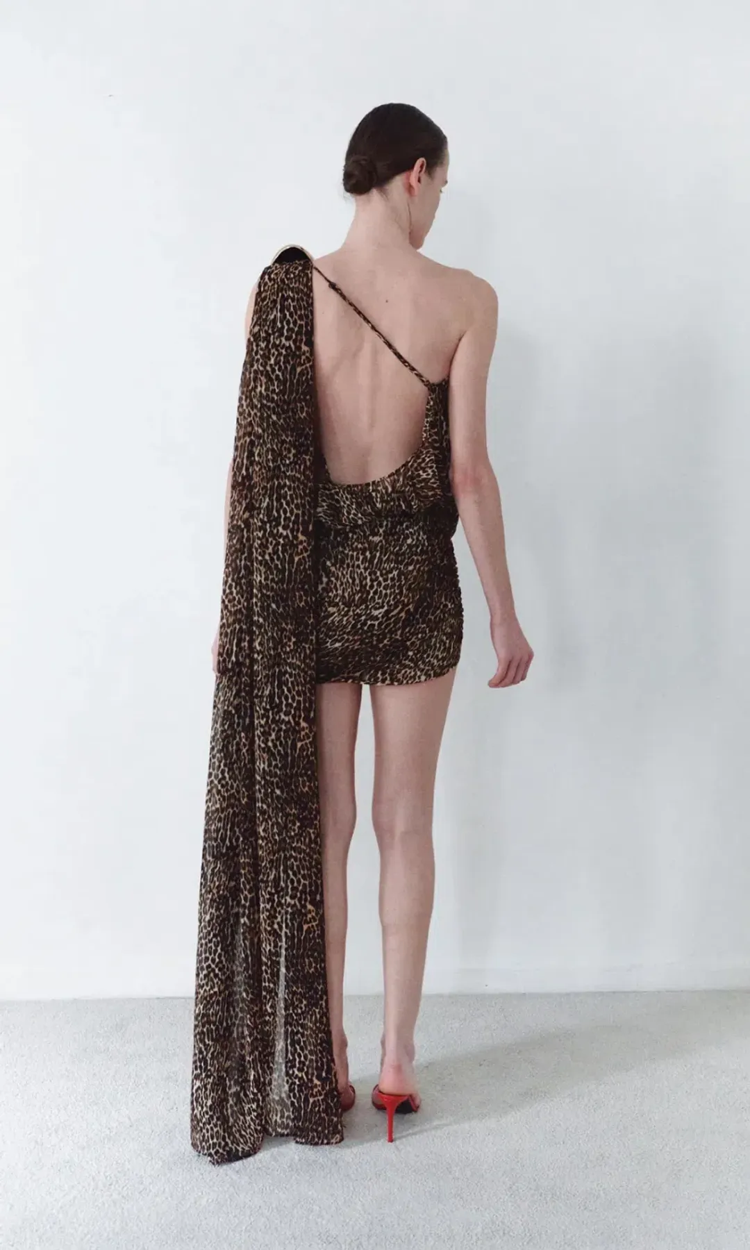 Leam Almes Leopard Print Chiffon Dress With Handmade Stone Detail size 36 for rent on The Volte - main image