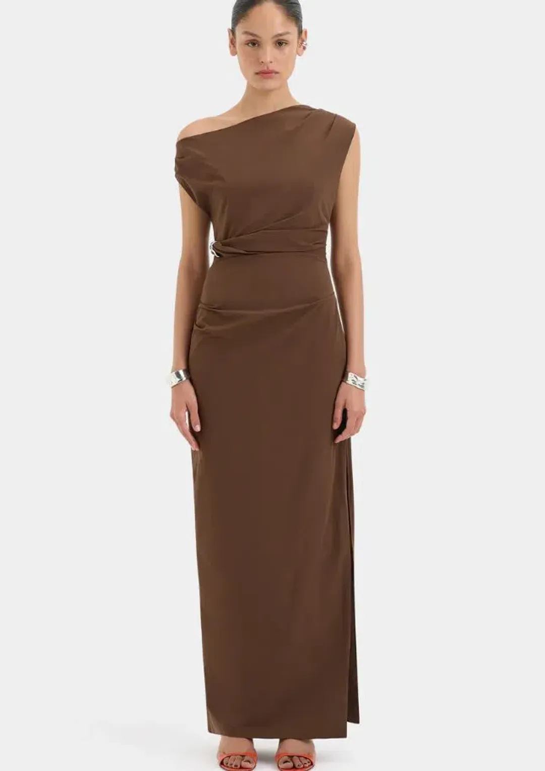 Sir Sol Off Shoulder Gown in Mocha Size 2/10 for rent on The Volte - main image