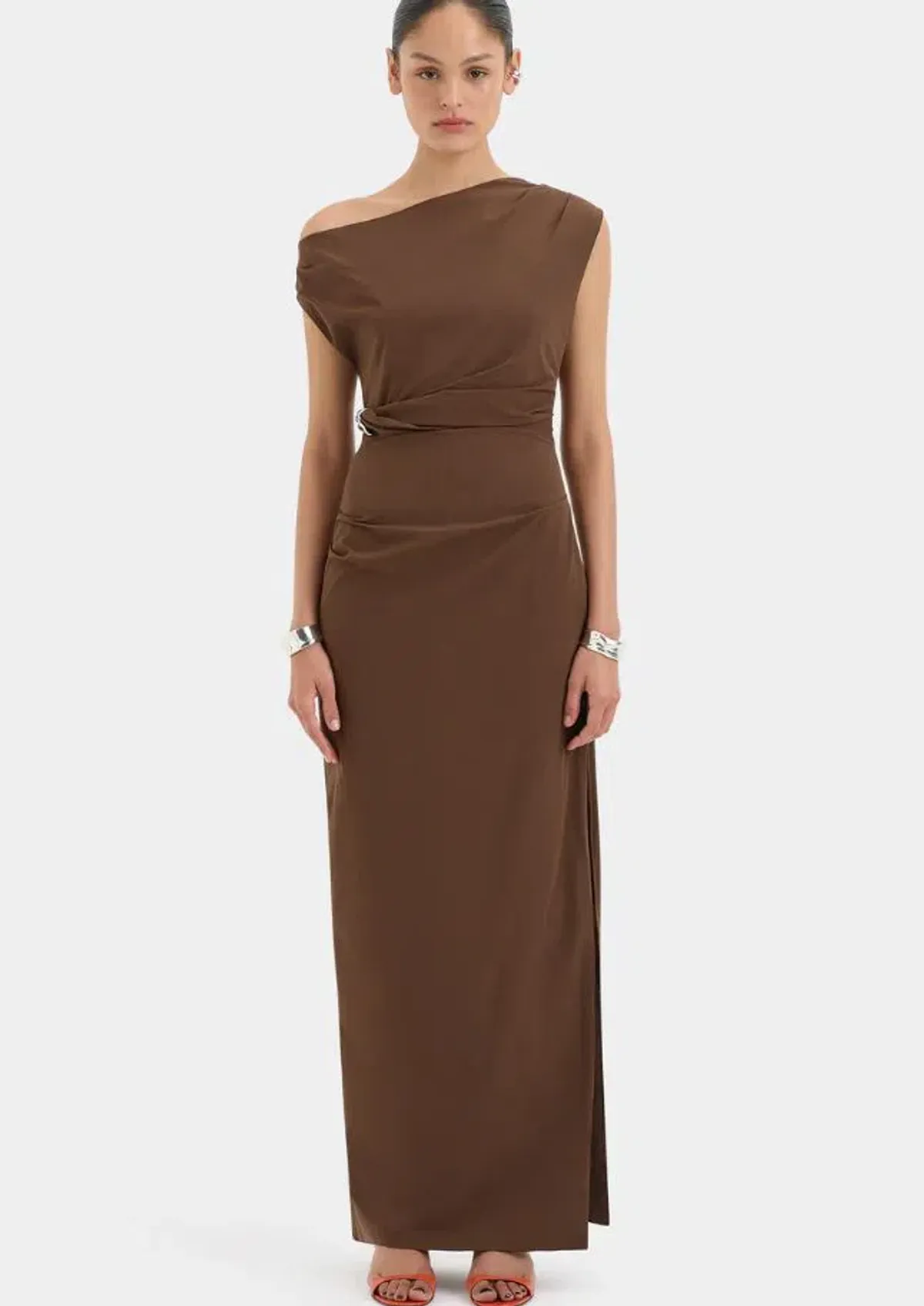 Sir Sol Off Shoulder Gown in Mocha Size 3/12 for rent on The Volte - main image