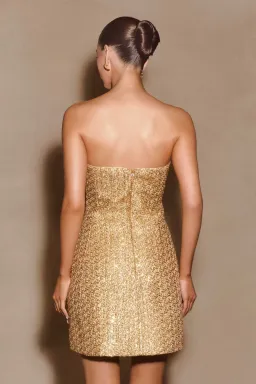 Meshki Gala Gold Tweed Mini Dress 8/S for rent on The Volte - image 4