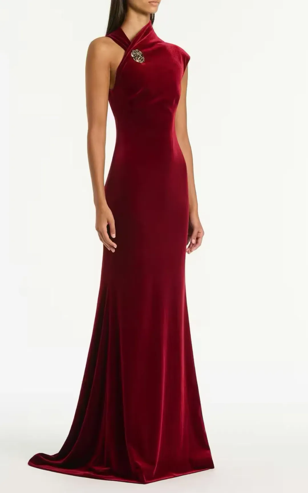 Carla Zampatti Rouge Velvet Button Gown for rent on The Volte - main image