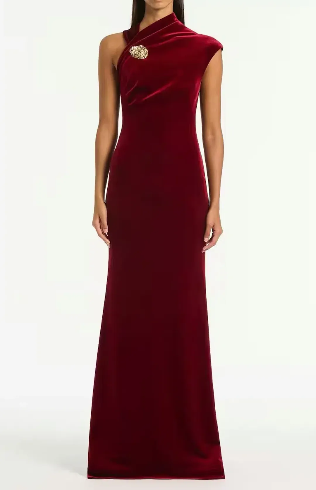 Carla Zampatti Rouge Velvet Button Gown for rent on The Volte - main image
