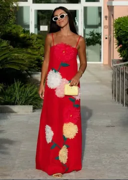 Buttercup Embroidered Maxi Dress In Red for rent on The Volte - image 1