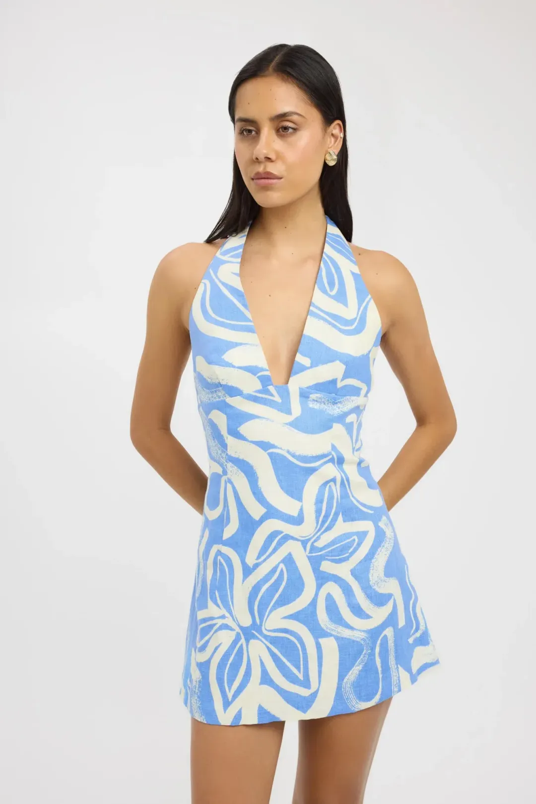 Kookai  Soley Vee Mini Dress in Blue Size 8 for rent on The Volte - main image