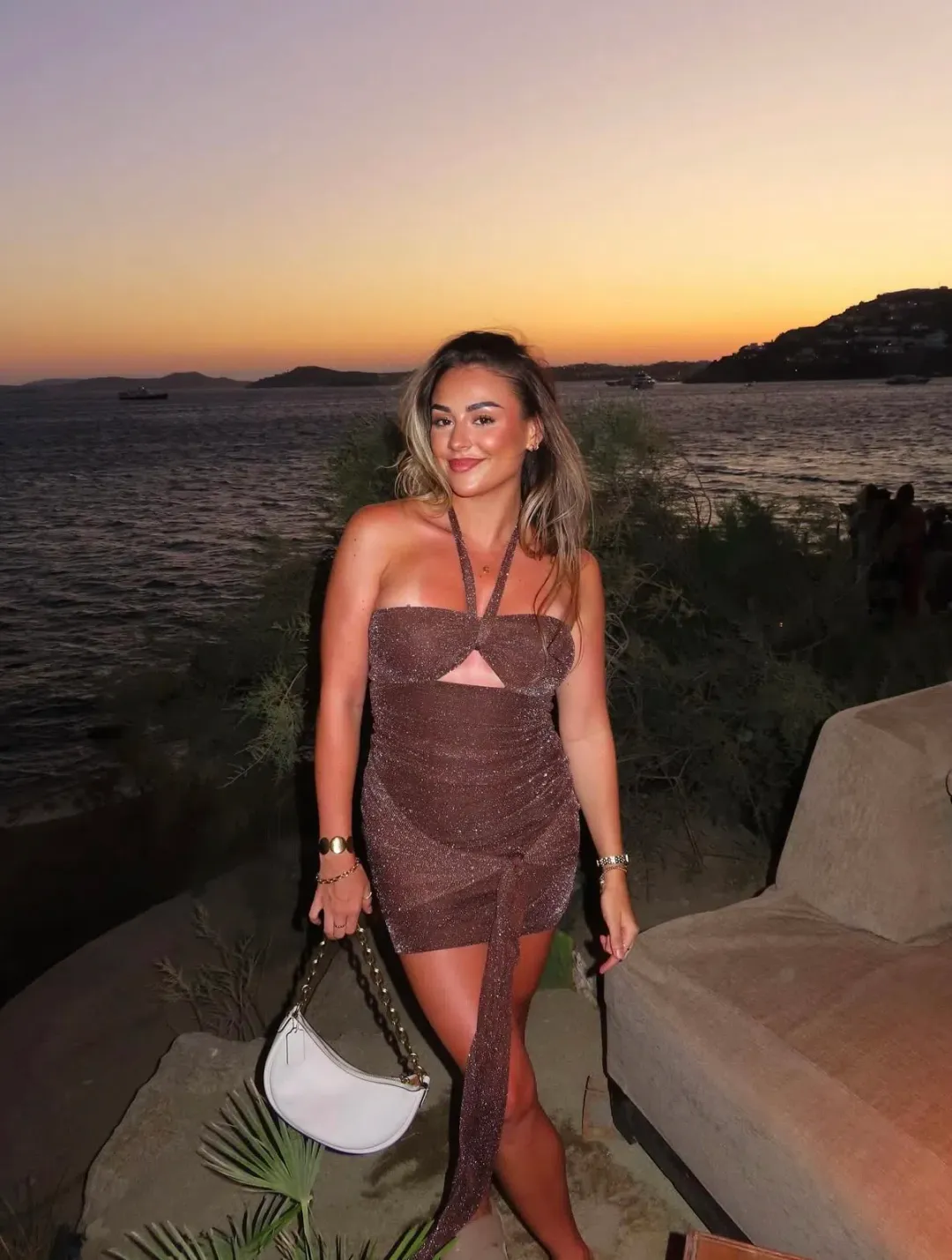 Benni  Prianka Halter Mini Dress in Espresso Size 6 for rent on The Volte - main image