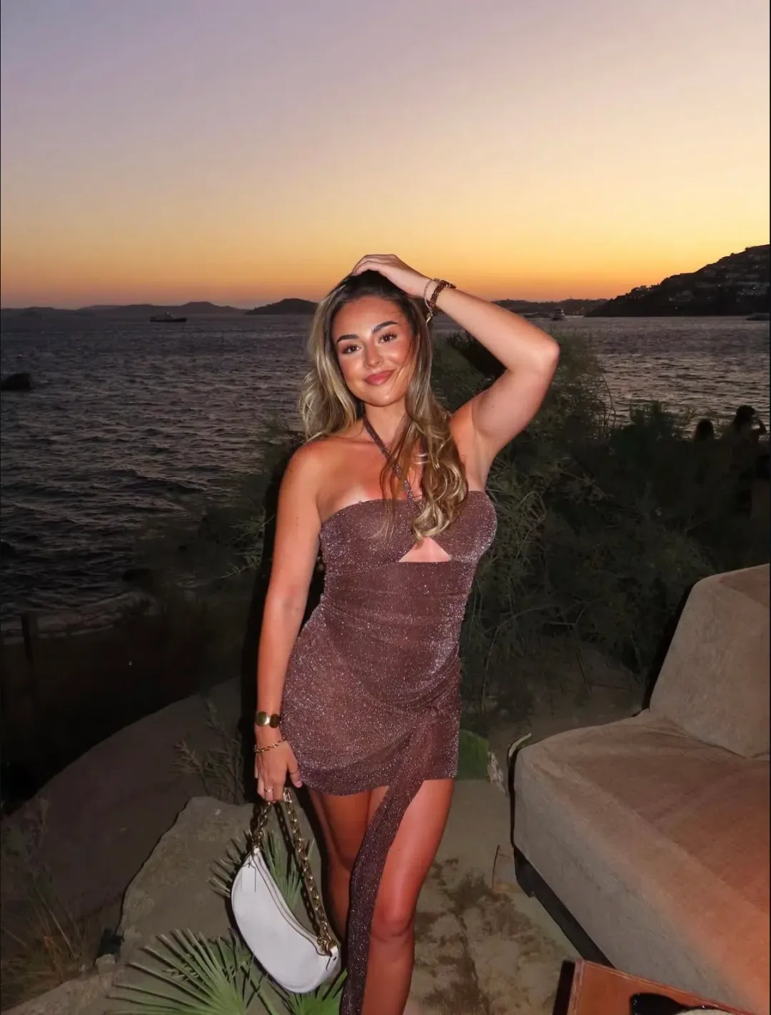 Benni  Prianka Halter Mini Dress in Espresso Size 6 for rent on The Volte - main image