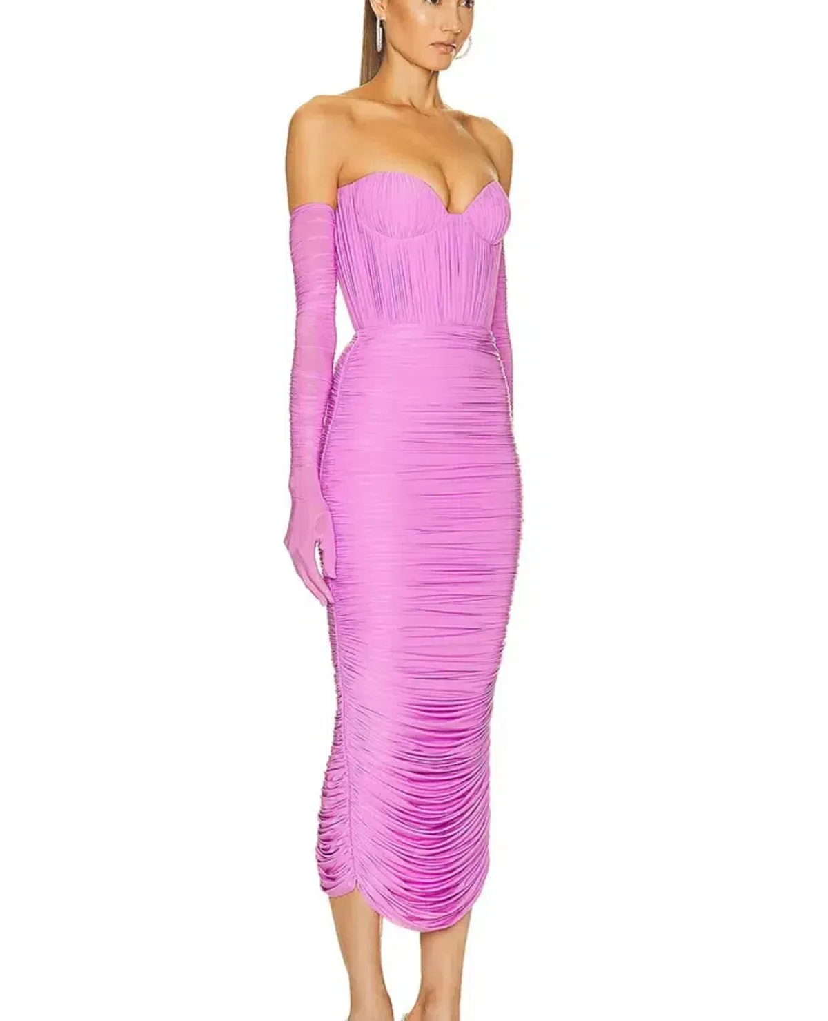 Alex perry long ruched dress with gloves size 6  for rent on The Volte - main image