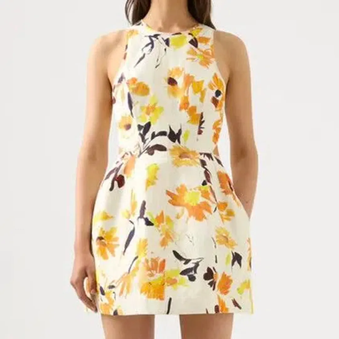 Aje Cut Out Yellow Tulip Floral Dress Size 14 for rent on The Volte - main image