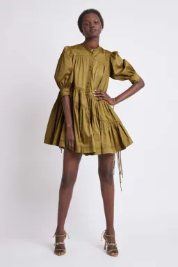 Aje Frequency Khaki Puff Sleeve Smock Dress Size 8 for rent on The Volte - image 3