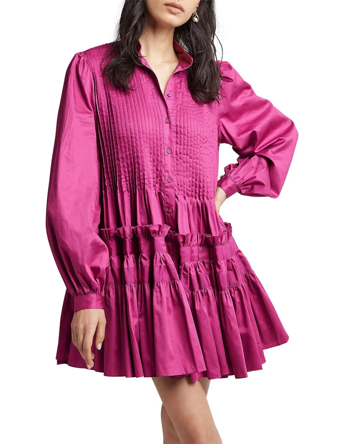 Aje Run Free Long Sleeve Smock Dress Magenta Size 10 for rent on The Volte - main image